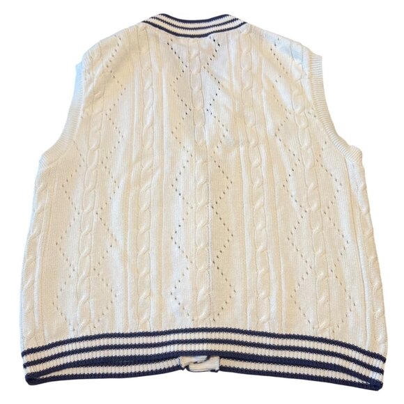 Vintage 1990’s Pendleton white cable knit varsity stripe sweater vest in size L - Picture 4 of 5
